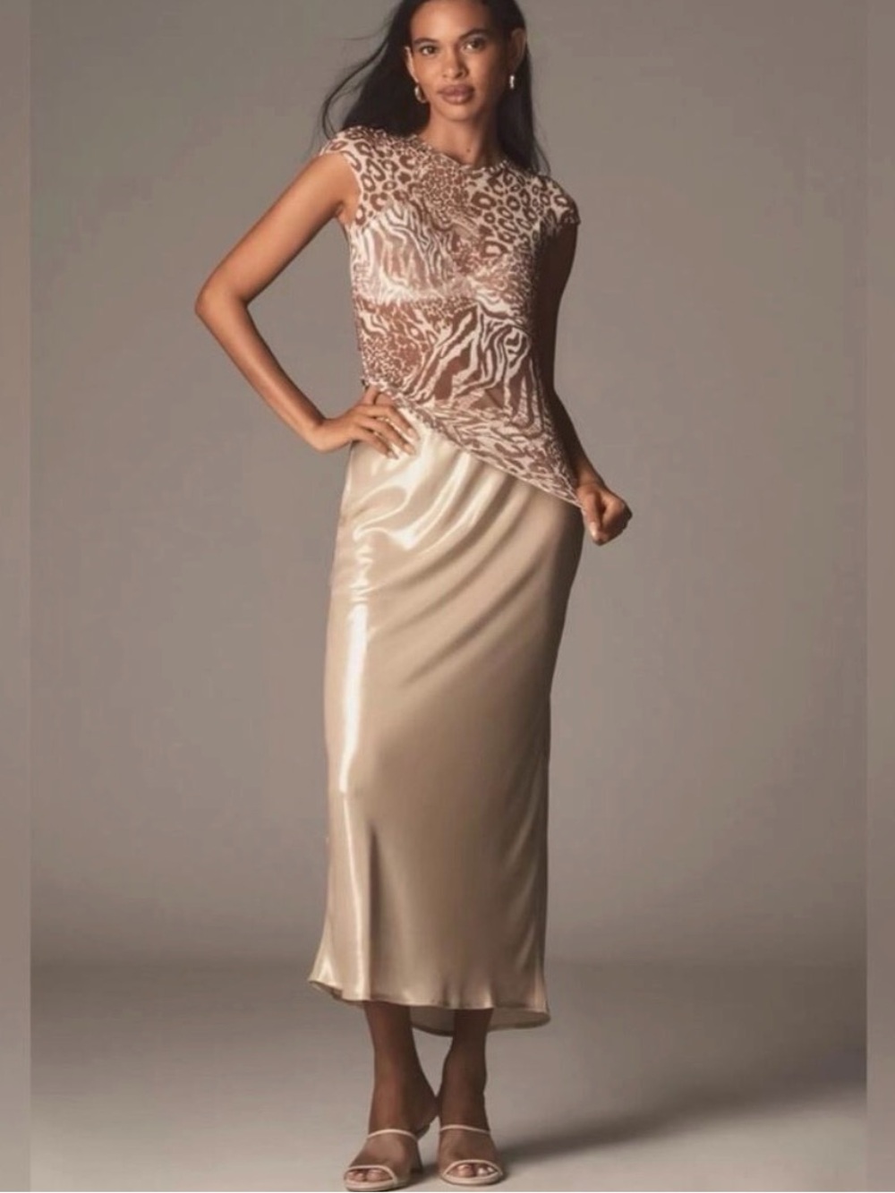 Anthropologie Tilda Maxi Slip Skirt Shine Edition in Gold  Size Small NWT $118